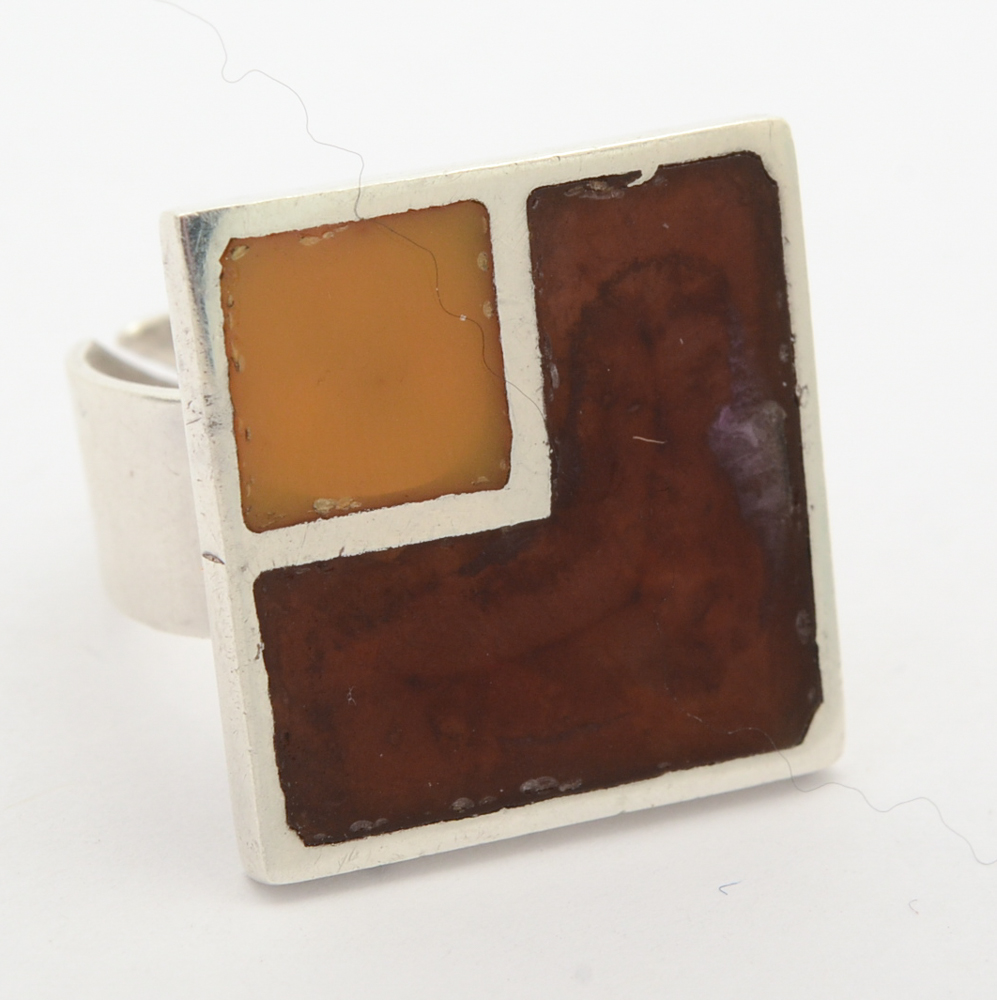 Vintage Amber Inlay Sterling Silver Bracelet and Ring