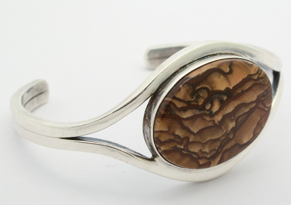 Sterling Silver and Jasper Stone Cuff Bracelet