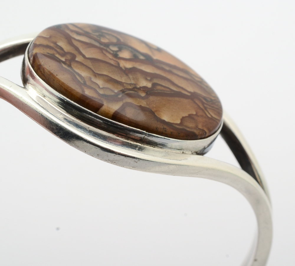 Sterling Silver and Jasper Stone Cuff Bracelet