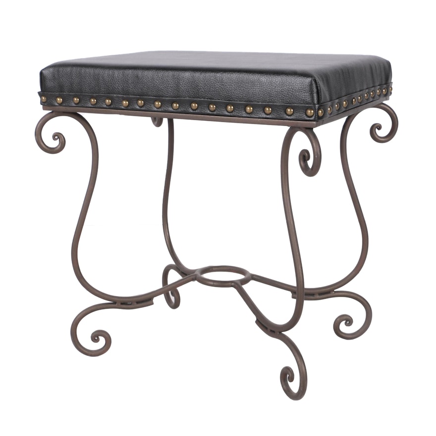 Neoclassical Style Leather Cushion Bench