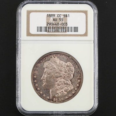 NGC Graded AU55 Key Date 1889 CC Morgan Silver Dollar NGC Graded AU55 Key Date 1889 CC Morgan Silver Dollar