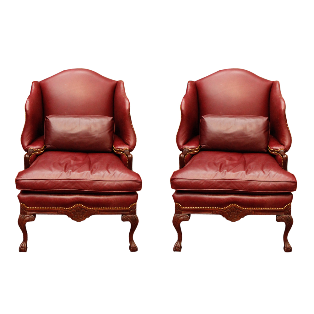 Vintage Leather Wingback Chairs by Old Hickory Tannery