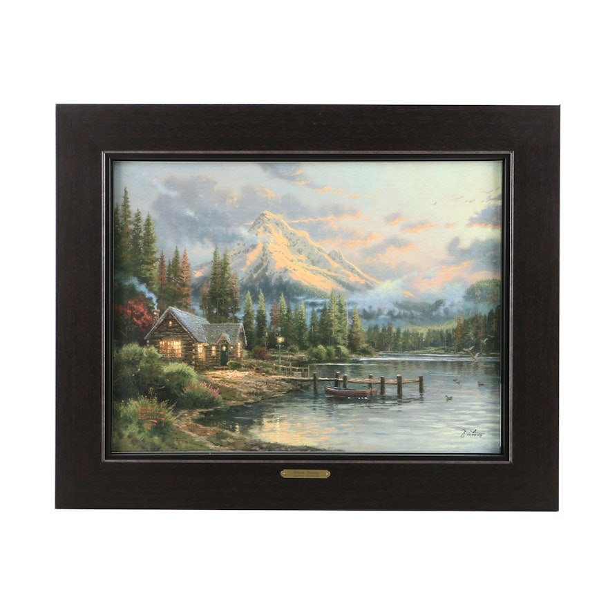 Thomas Kinkade Limited Edition Offset Lithograph on Canvas "Lakeside Hideaway"