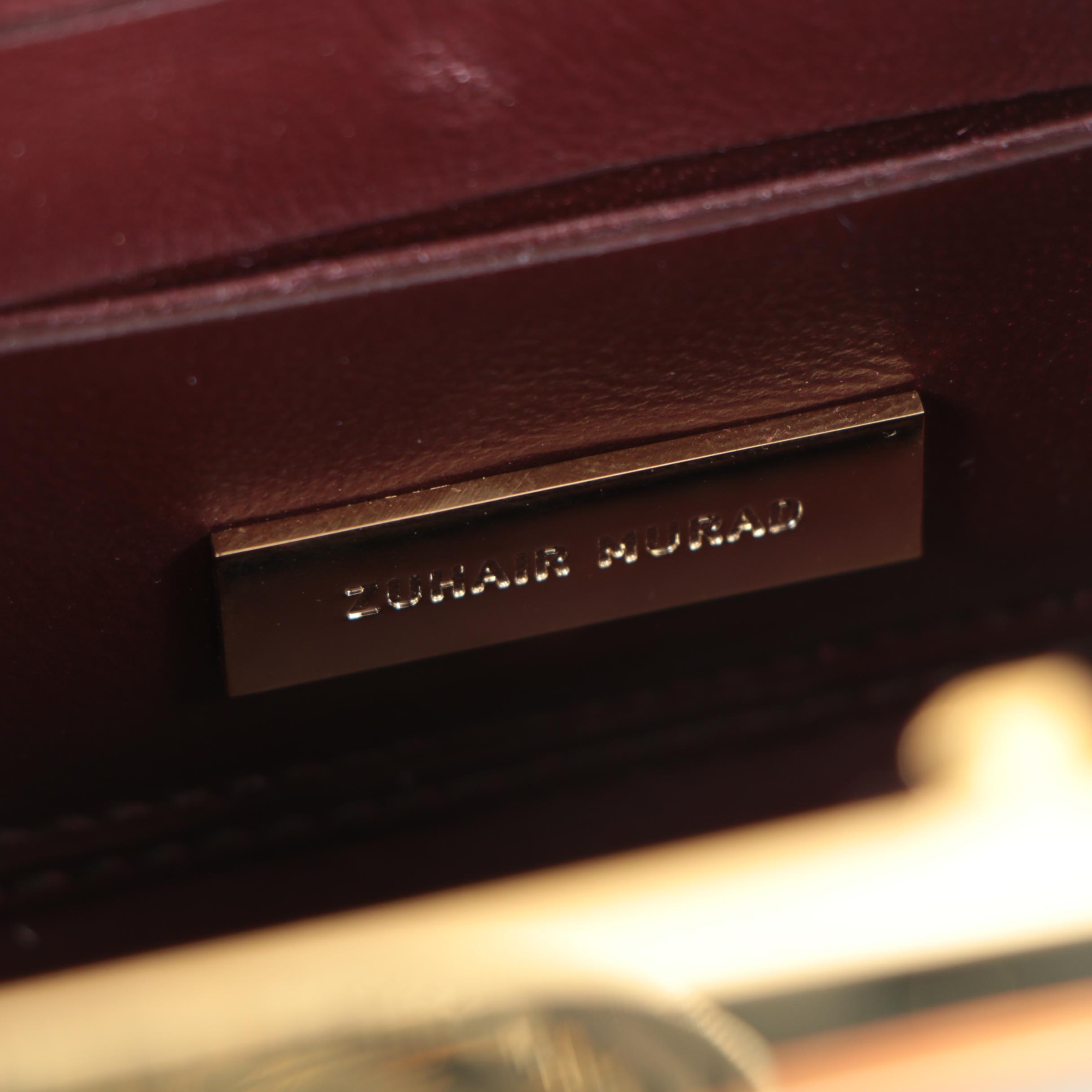 Zuhair Murad Black Leather Box Clutch with Gold Tone Accents