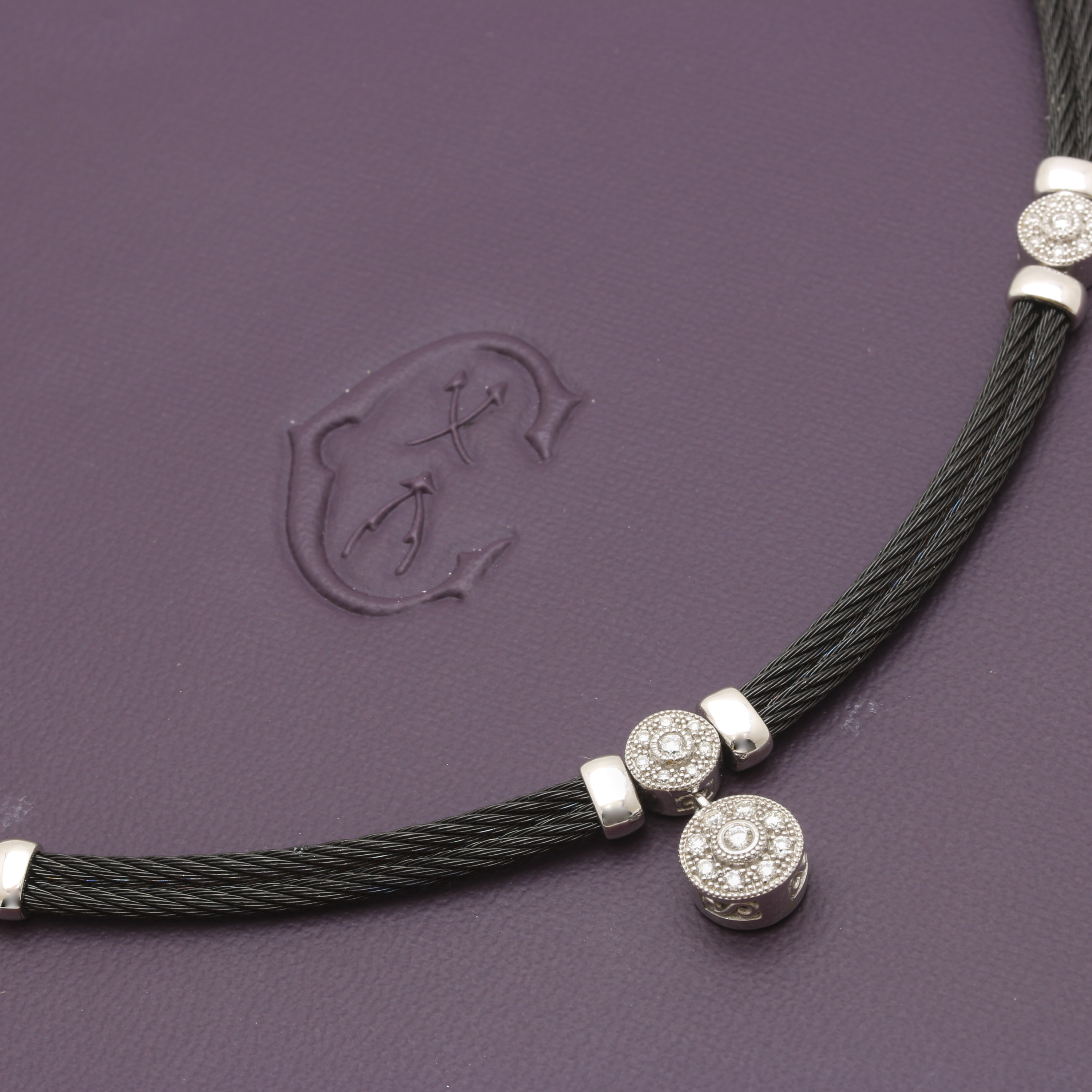Charriol "Celtic Noir" 18K White Gold and Steel Diamond Necklace