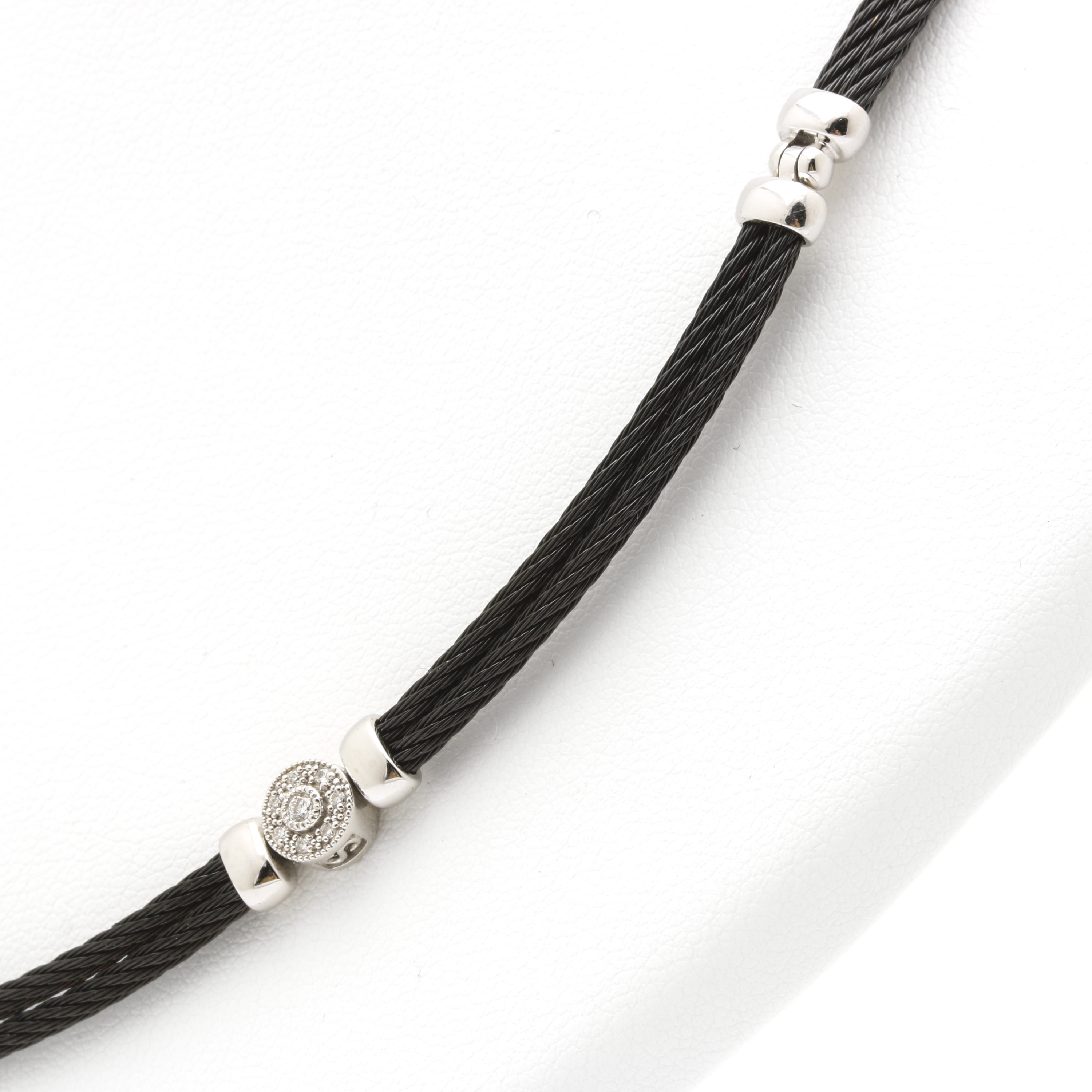 Charriol "Celtic Noir" 18K White Gold and Steel Diamond Necklace