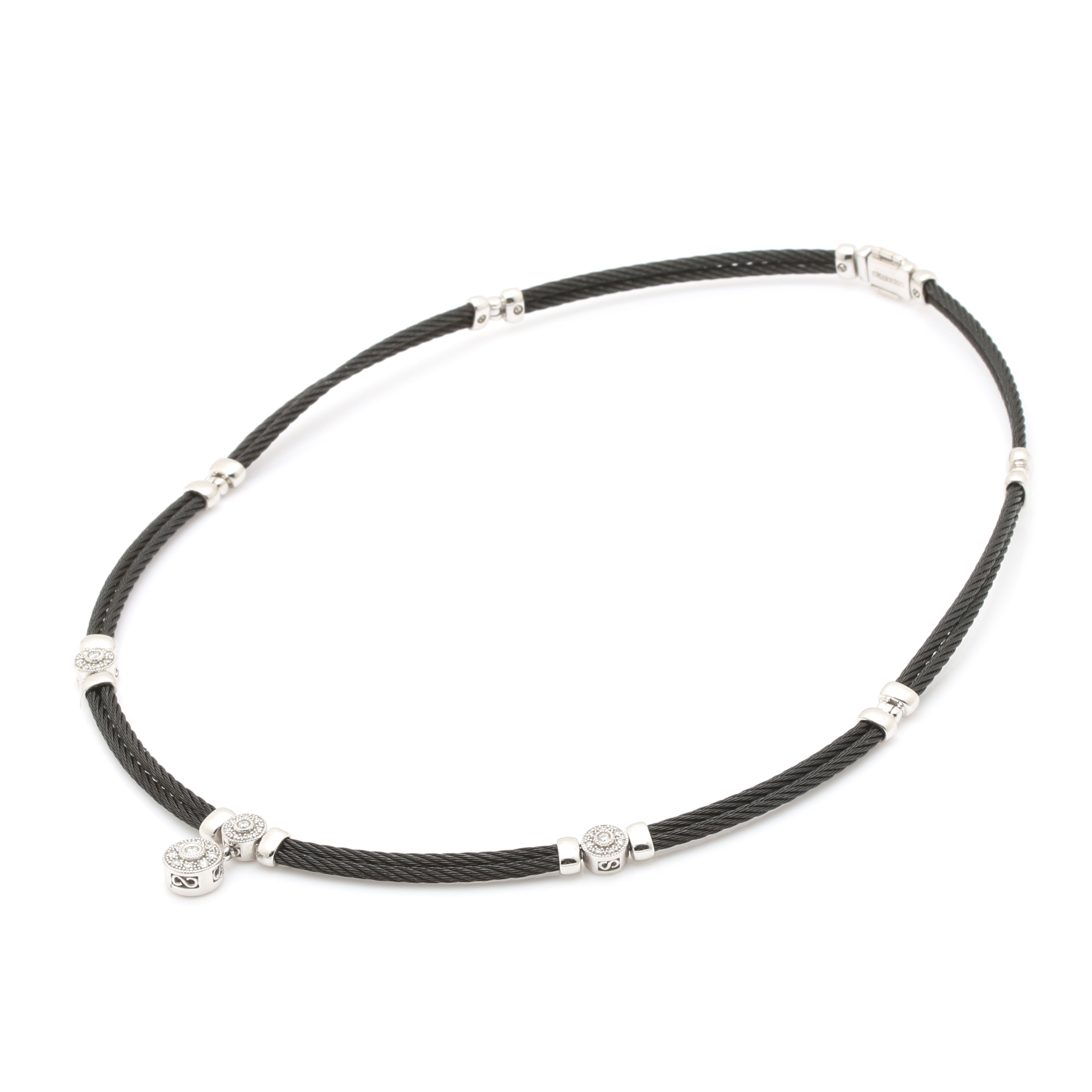 Charriol "Celtic Noir" 18K White Gold and Steel Diamond Necklace