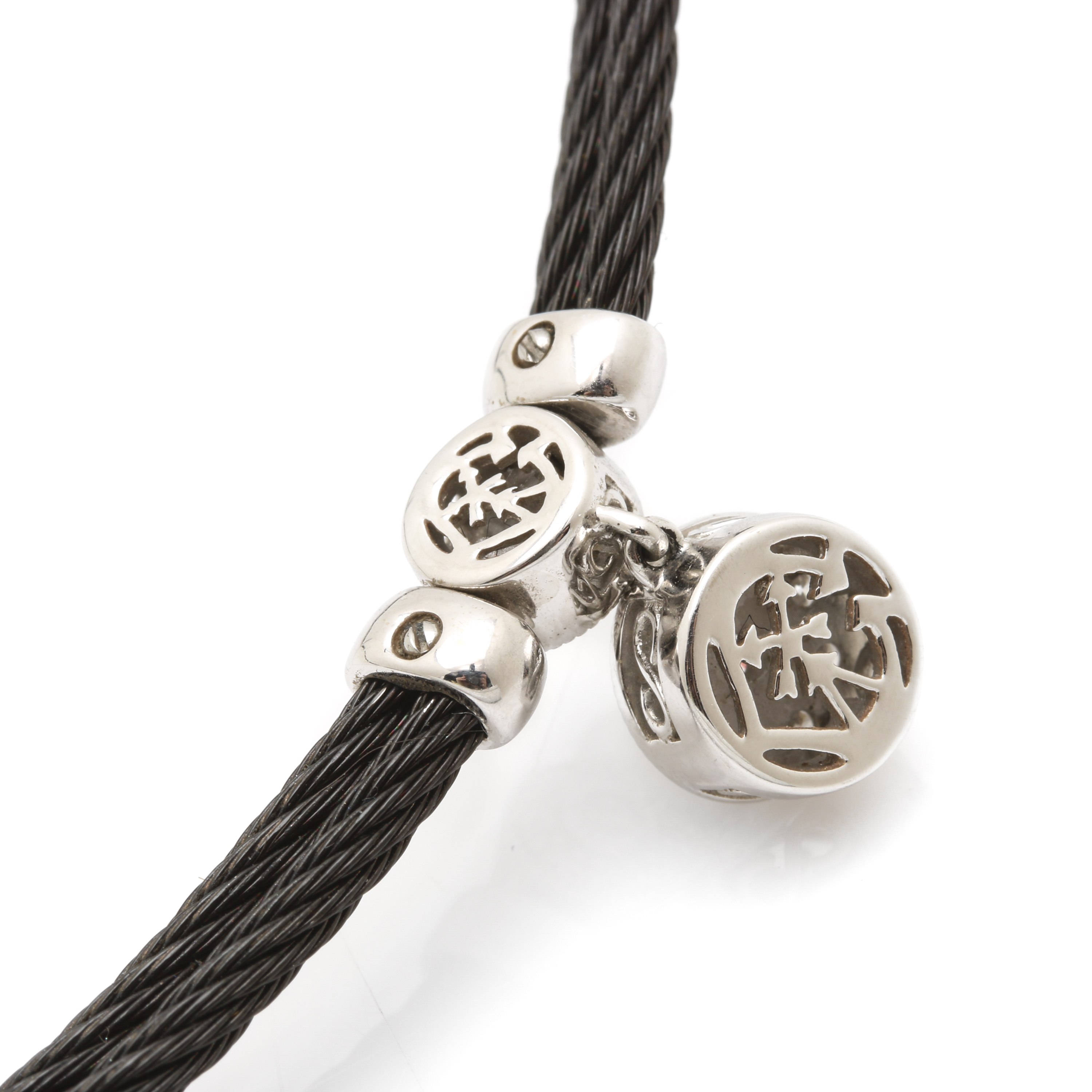 Charriol "Celtic Noir" 18K White Gold and Steel Diamond Necklace