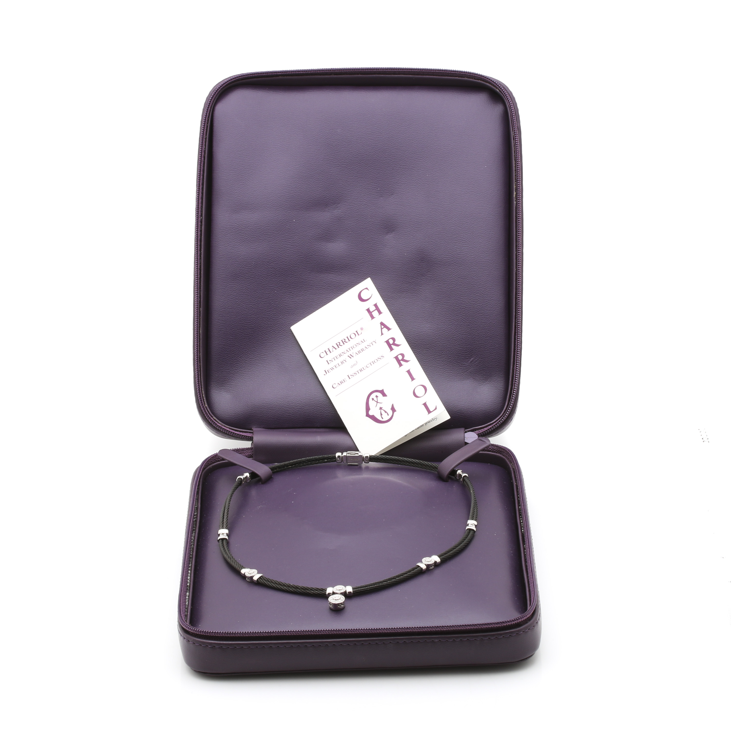 Charriol "Celtic Noir" 18K White Gold and Steel Diamond Necklace