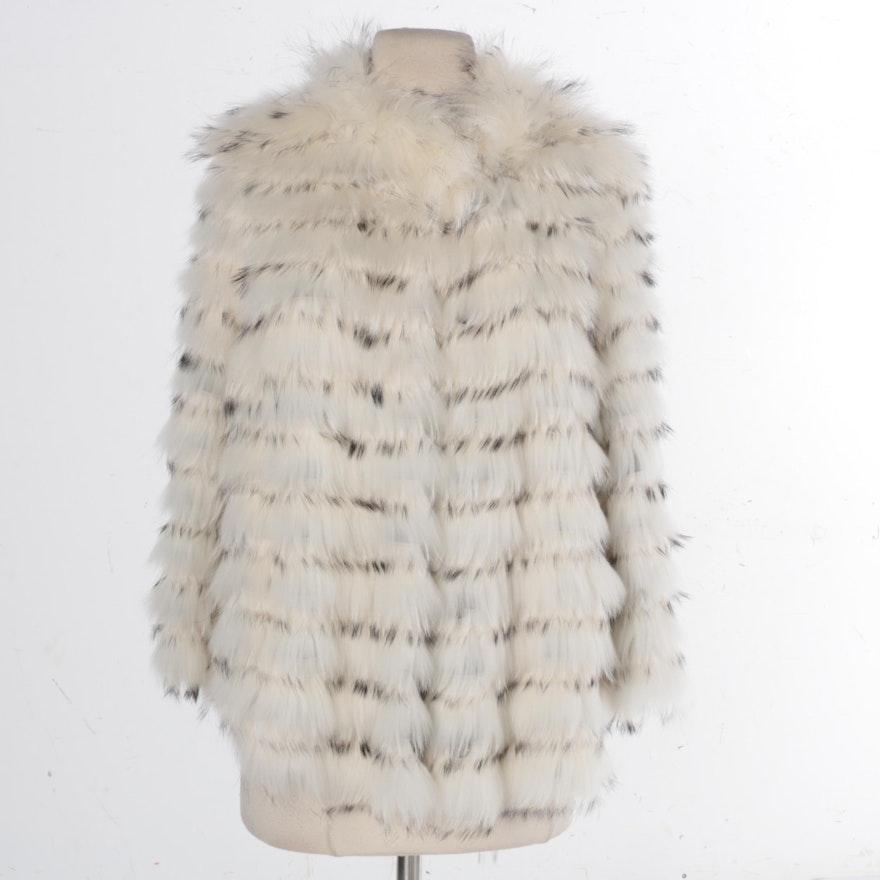 Yves Salomon Black-Tipped White Rabbit Fur Coat