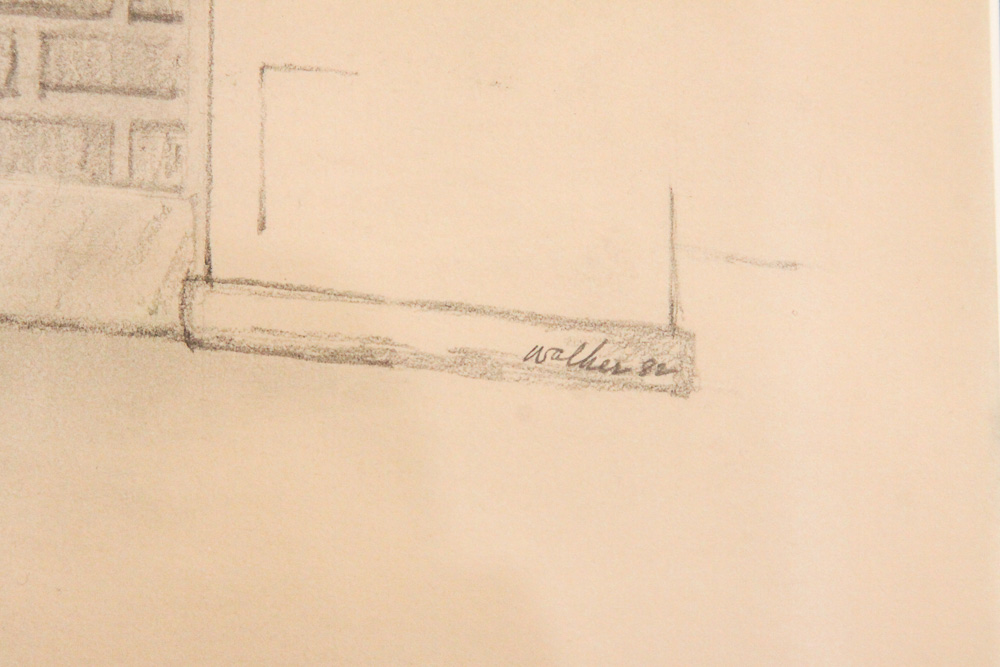 Walker 1982 Graphite Drawing on Paper of Roadside Cafe