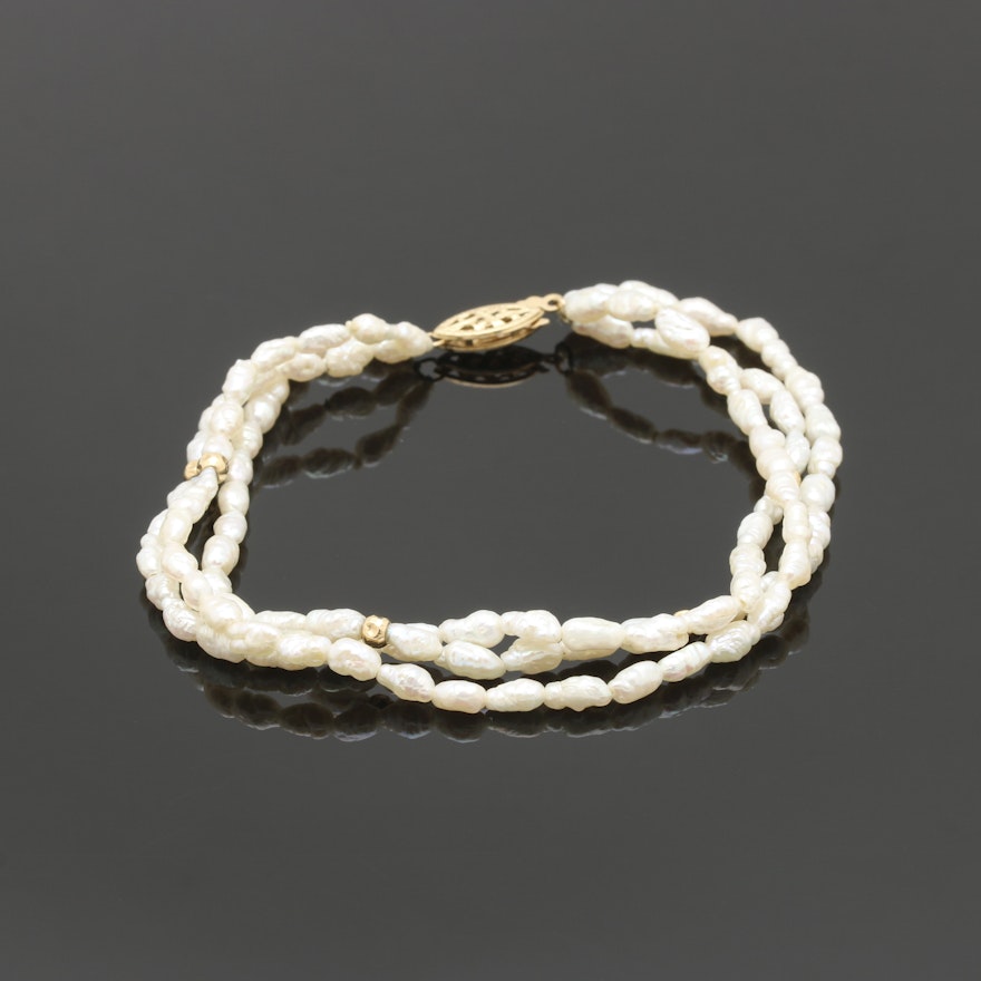 14K Yellow Gold Cultured Pearl Multi-Strand Bracelet