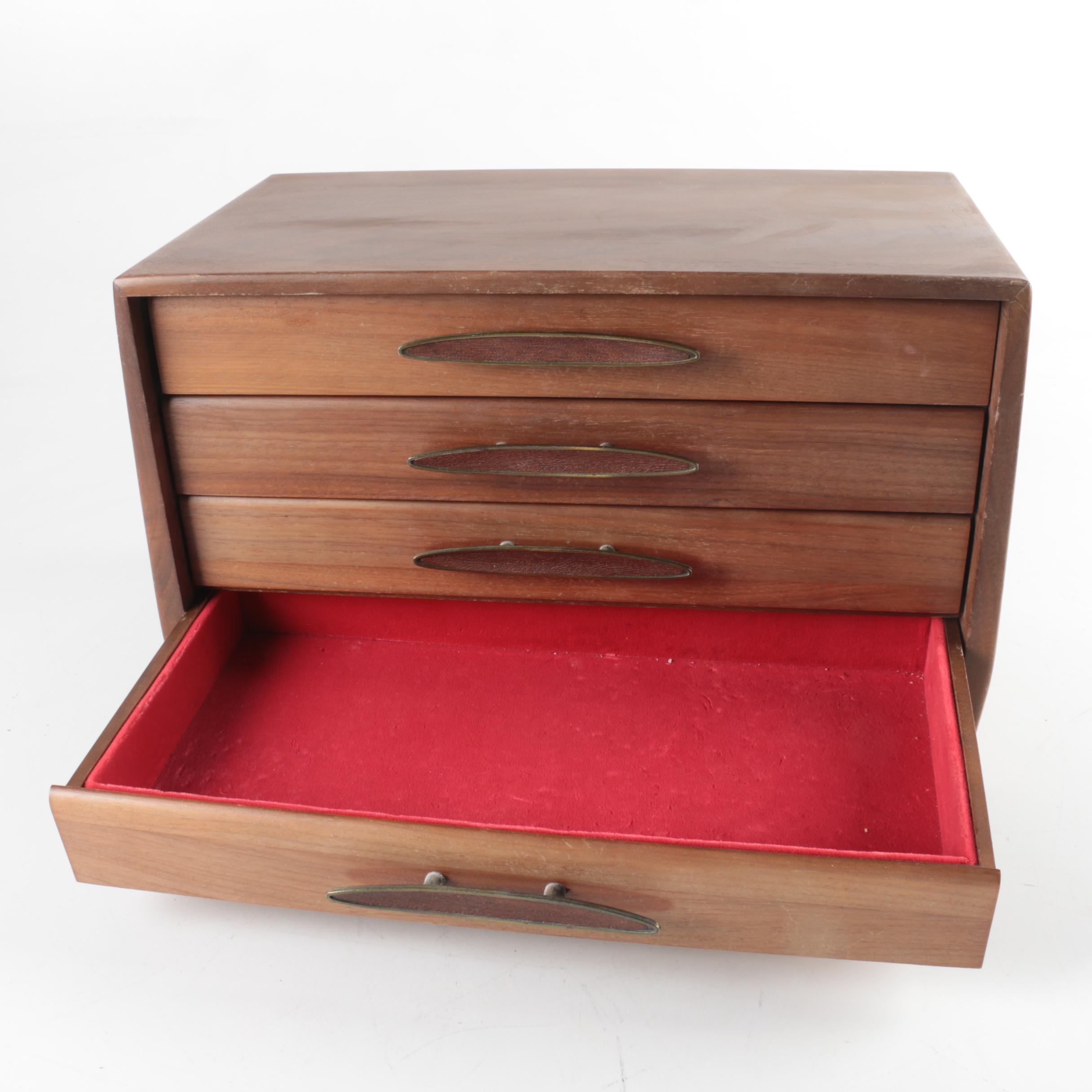 Mid Century Modern Style Walnut Jewelry Box