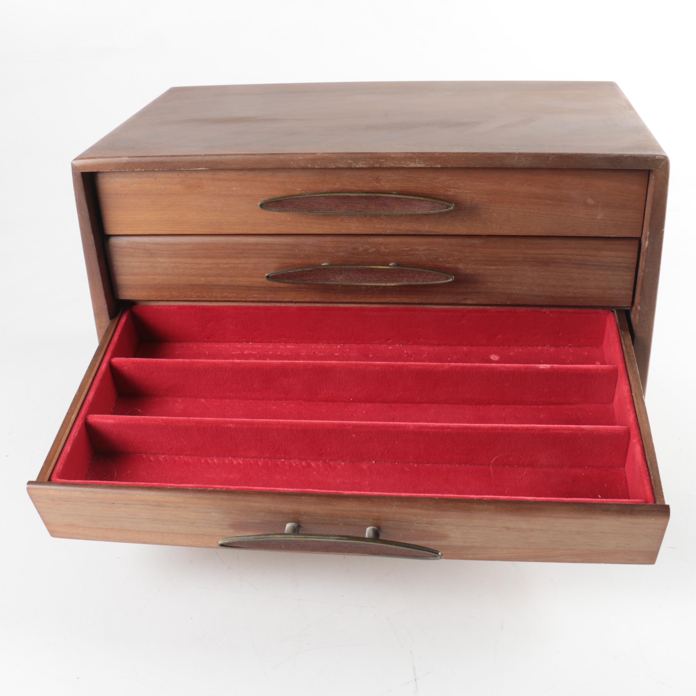 Mid Century Modern Style Walnut Jewelry Box