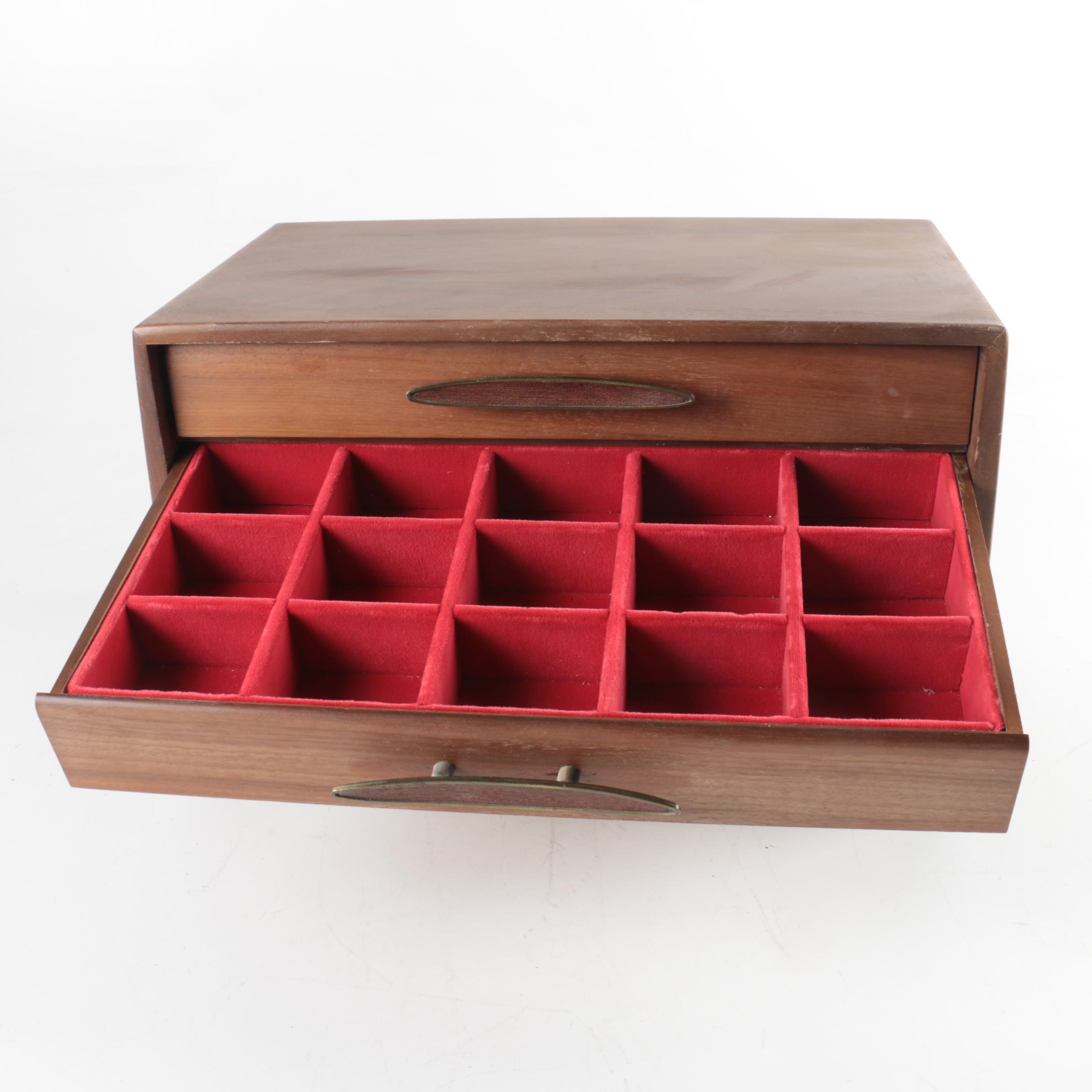 Mid Century Modern Style Walnut Jewelry Box