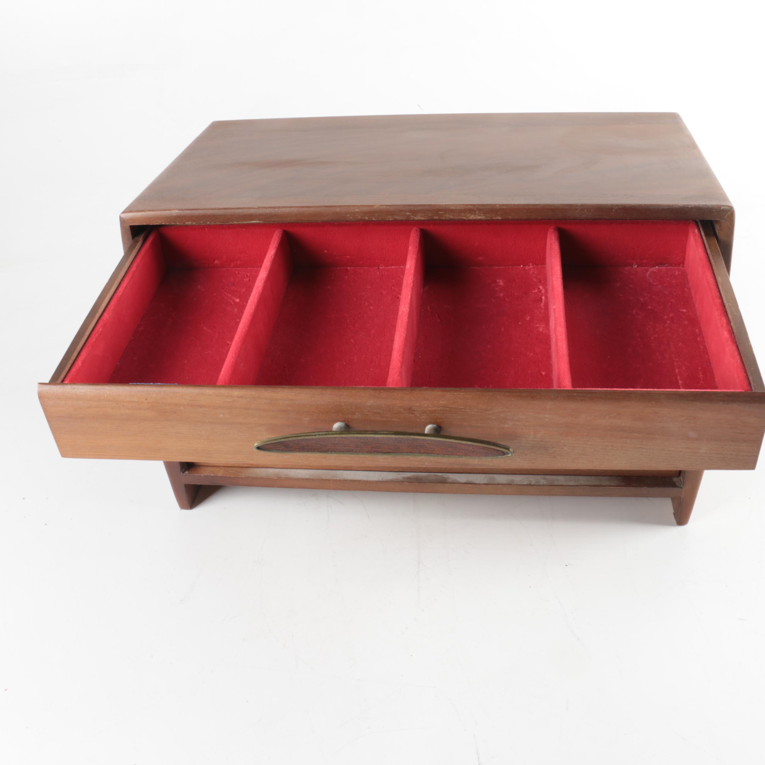 Mid Century Modern Style Walnut Jewelry Box
