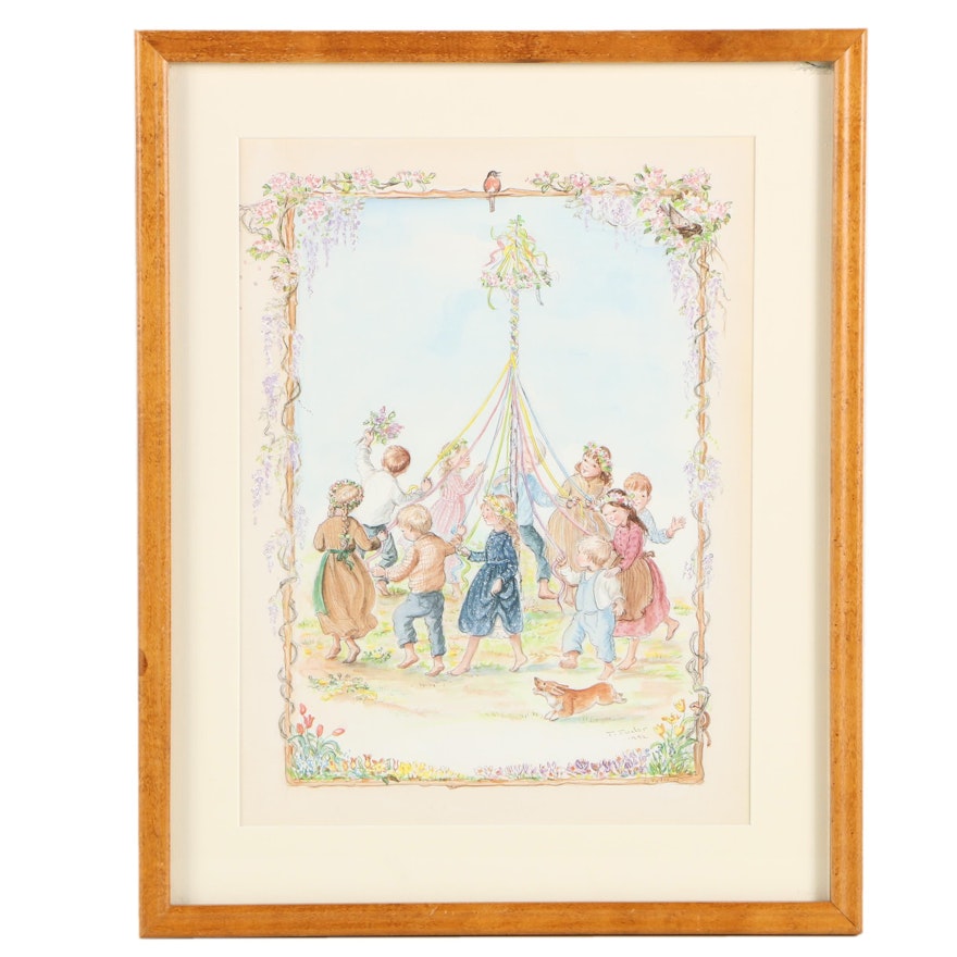 Tasha Tudor Offset Lithograph on Paper "Maypole Dance"