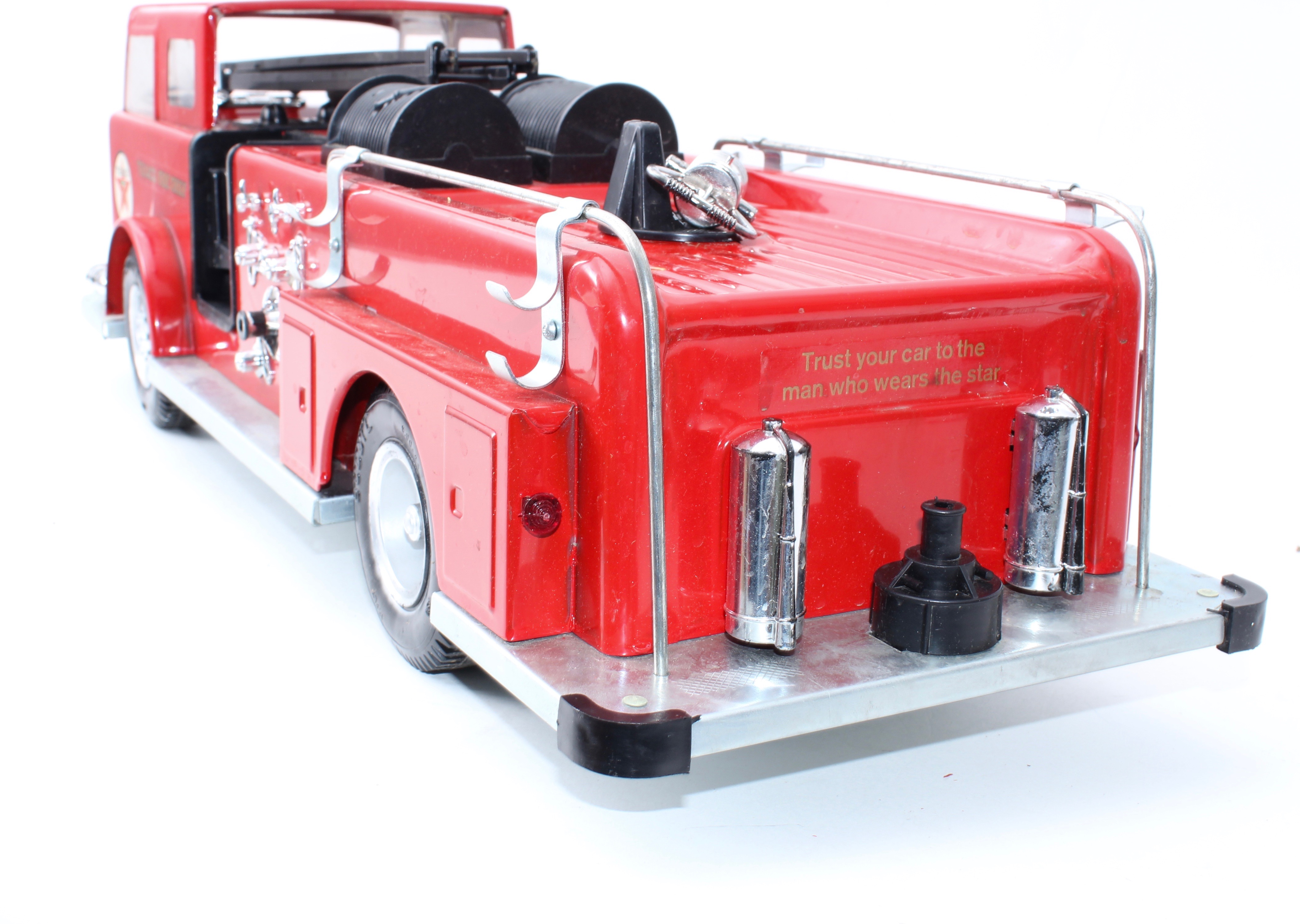 Vintage Texaco Fire Truck, Fire Hat, and Fuel Boat Replica