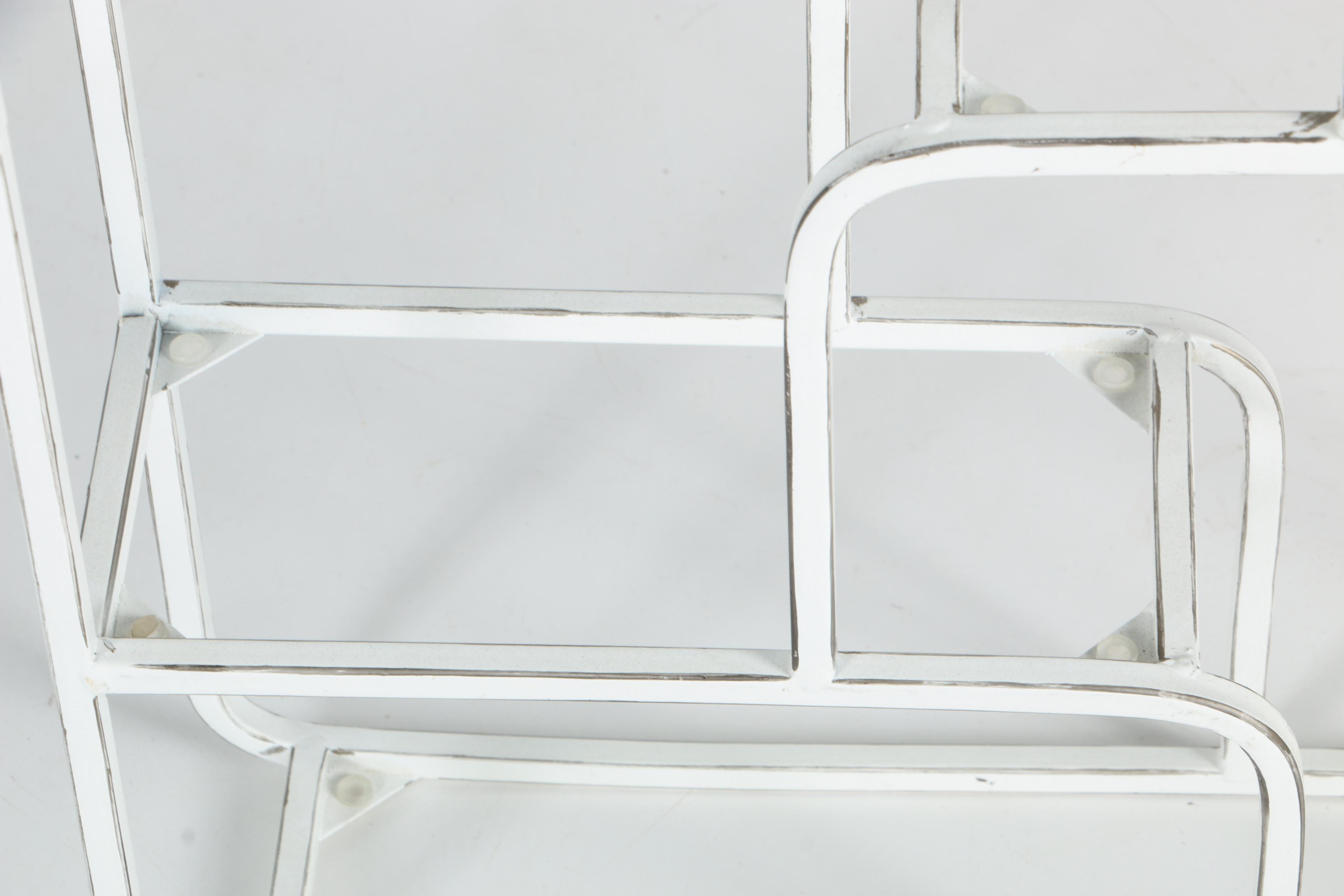 Metal Wall Shelving and Wooden Quilt Rack