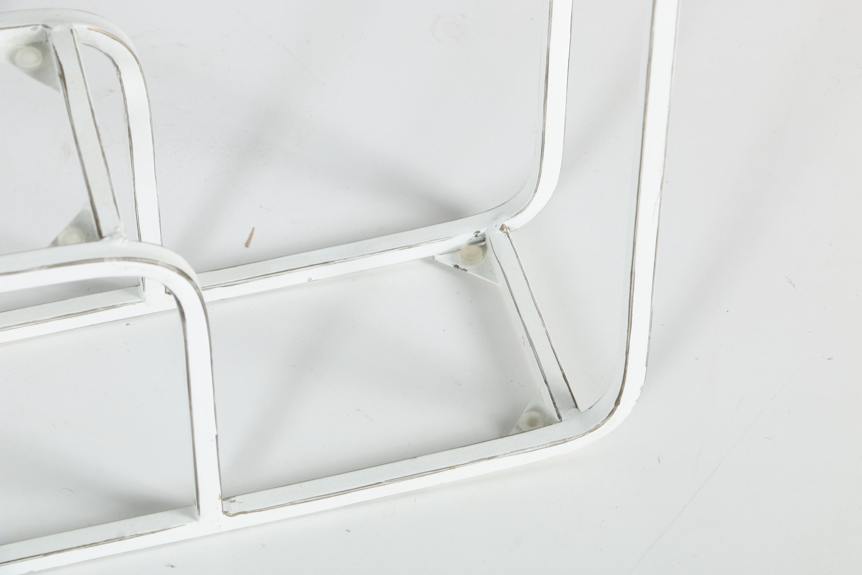 Metal Wall Shelving and Wooden Quilt Rack