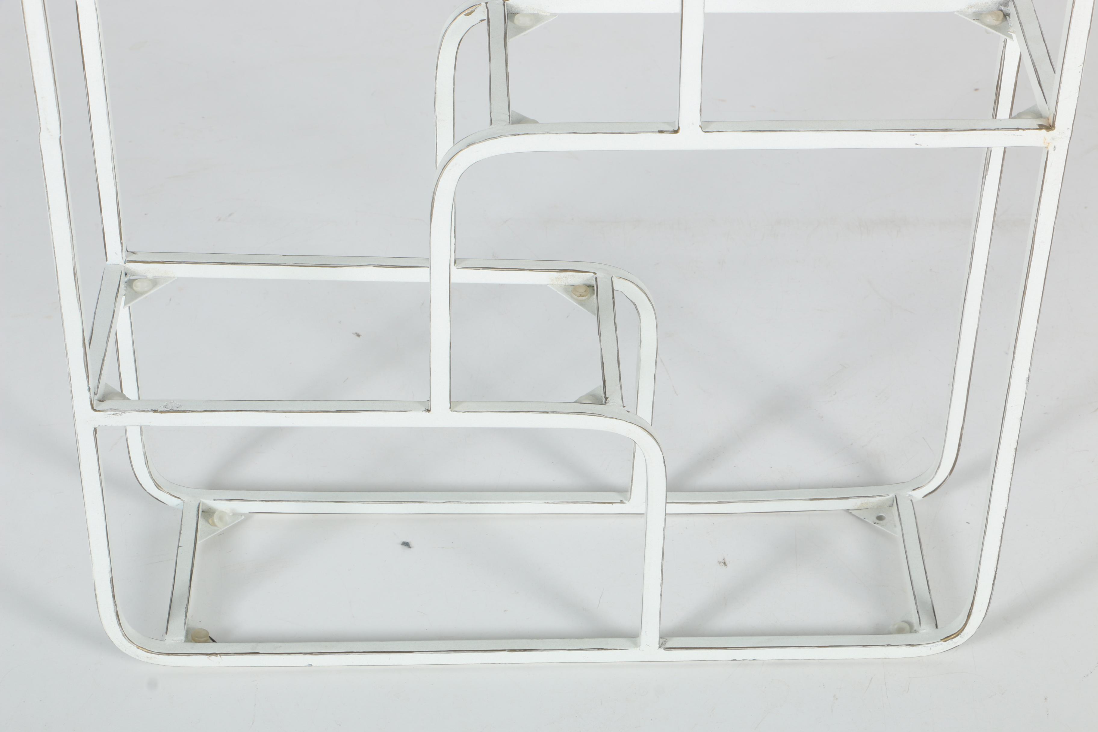 Metal Wall Shelving and Wooden Quilt Rack