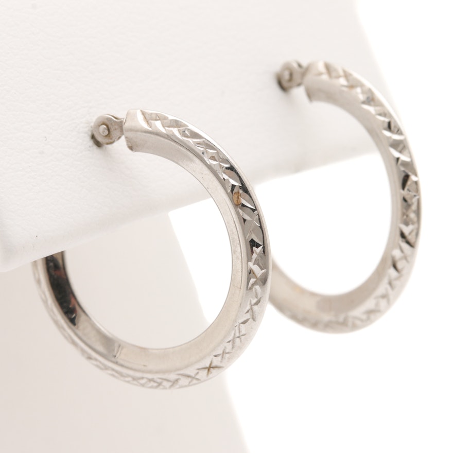 14K White Gold Hoop Earrings