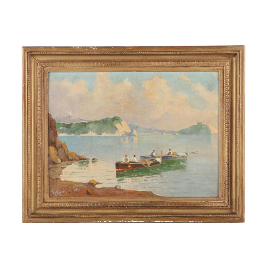 Henry Ravel Oil Painting on Canvas Board Coastal Scene