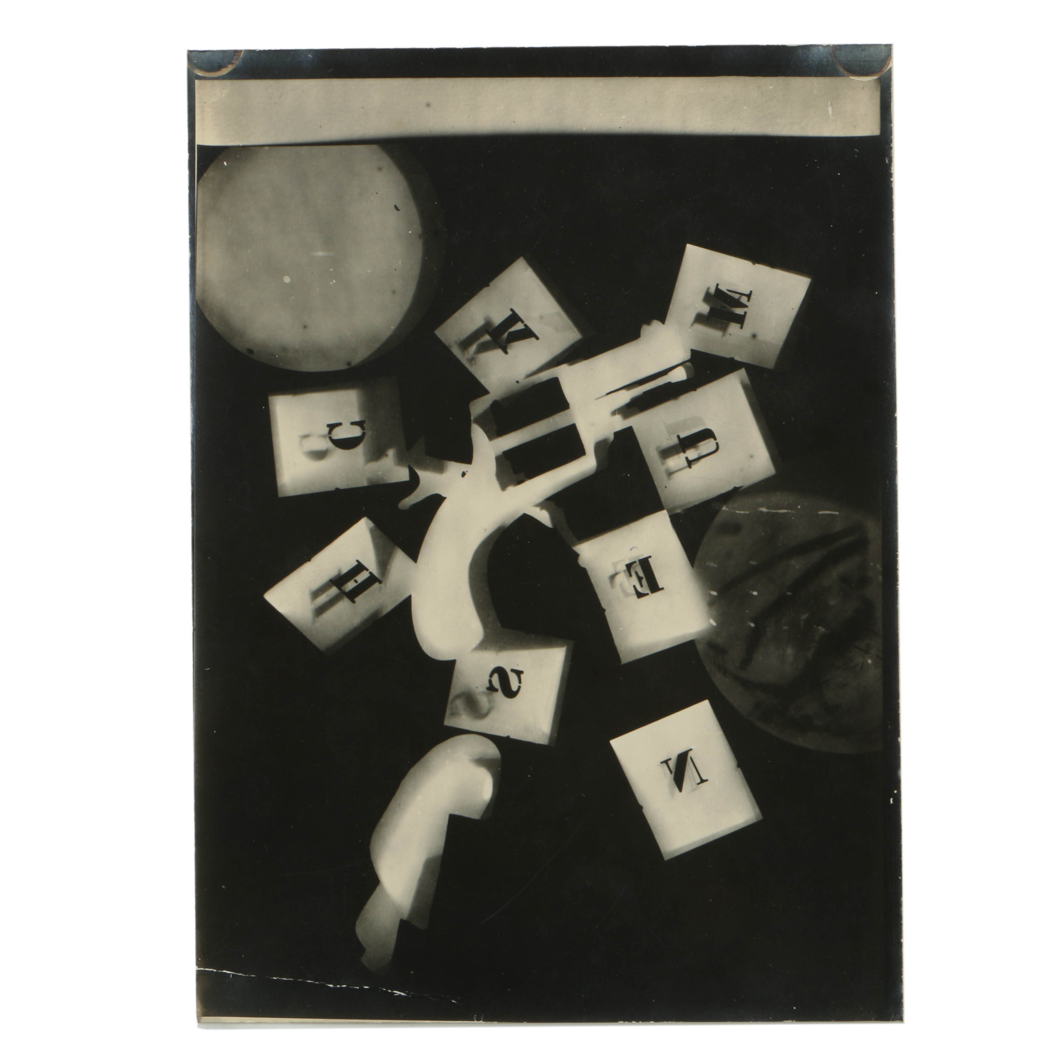 Man Ray 1928 Silver-Gelatin Rayograph with Alphabet Stencils and Revolver