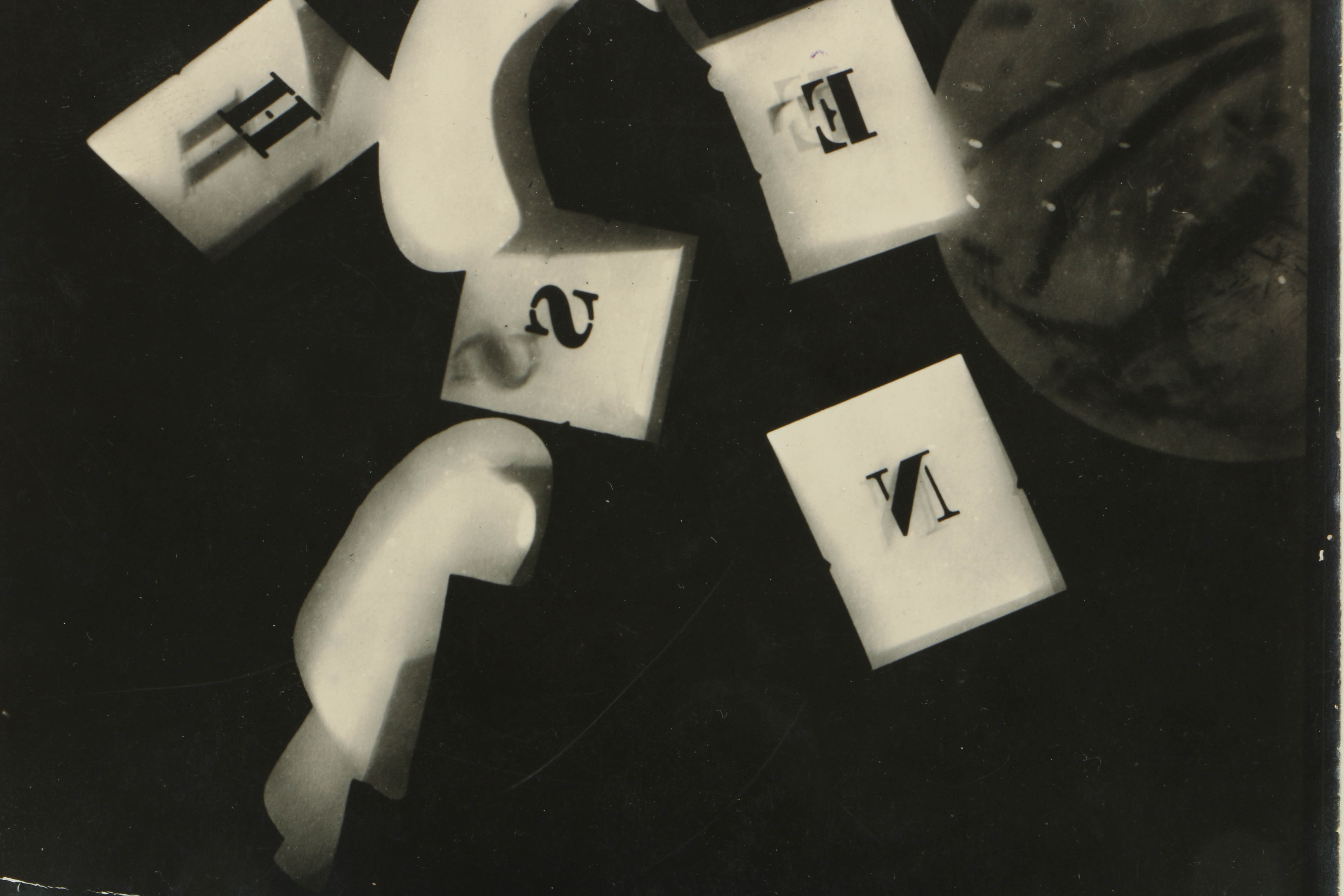 Man Ray 1928 Silver-Gelatin Rayograph with Alphabet Stencils and Revolver