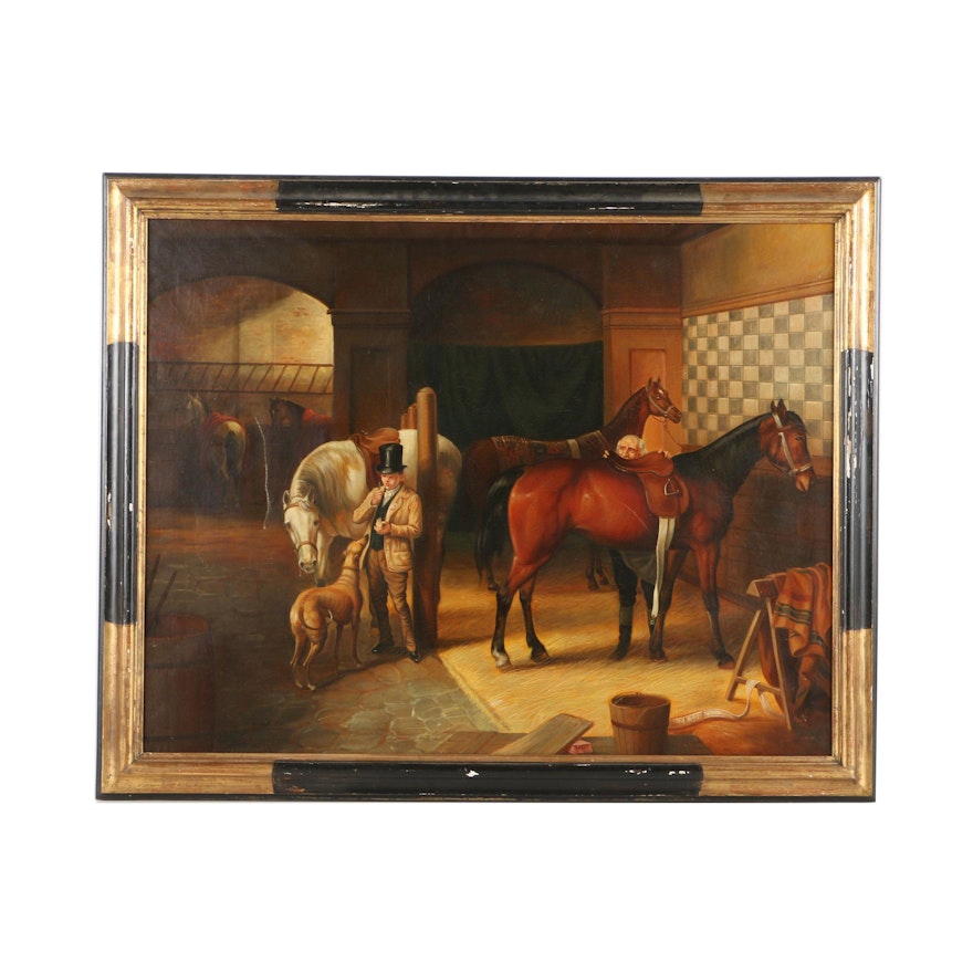 Oil Painting on Canvas of Stable Scene