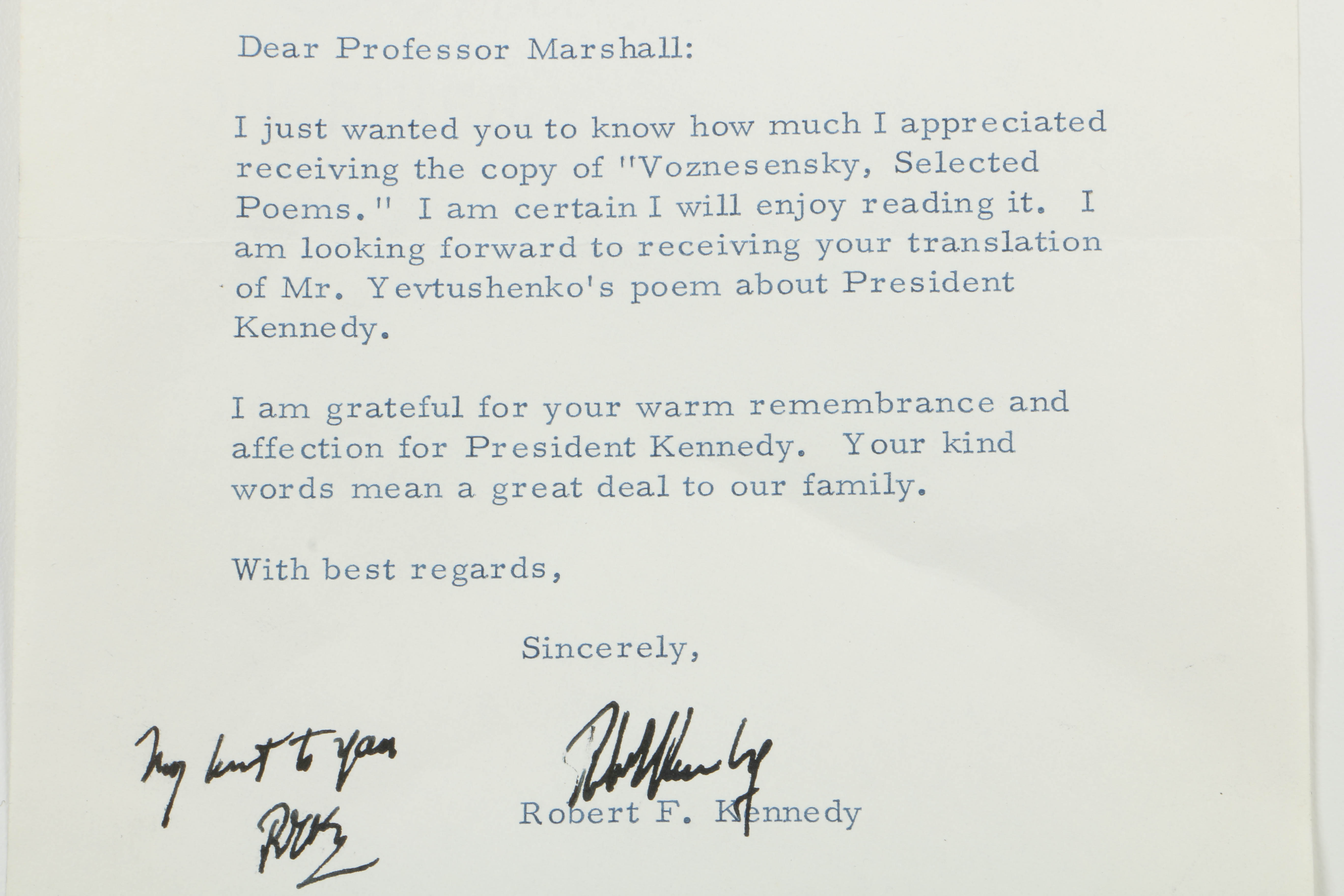 Letter from Robert Kennedy April 3, 1967 to Herbert Marshall