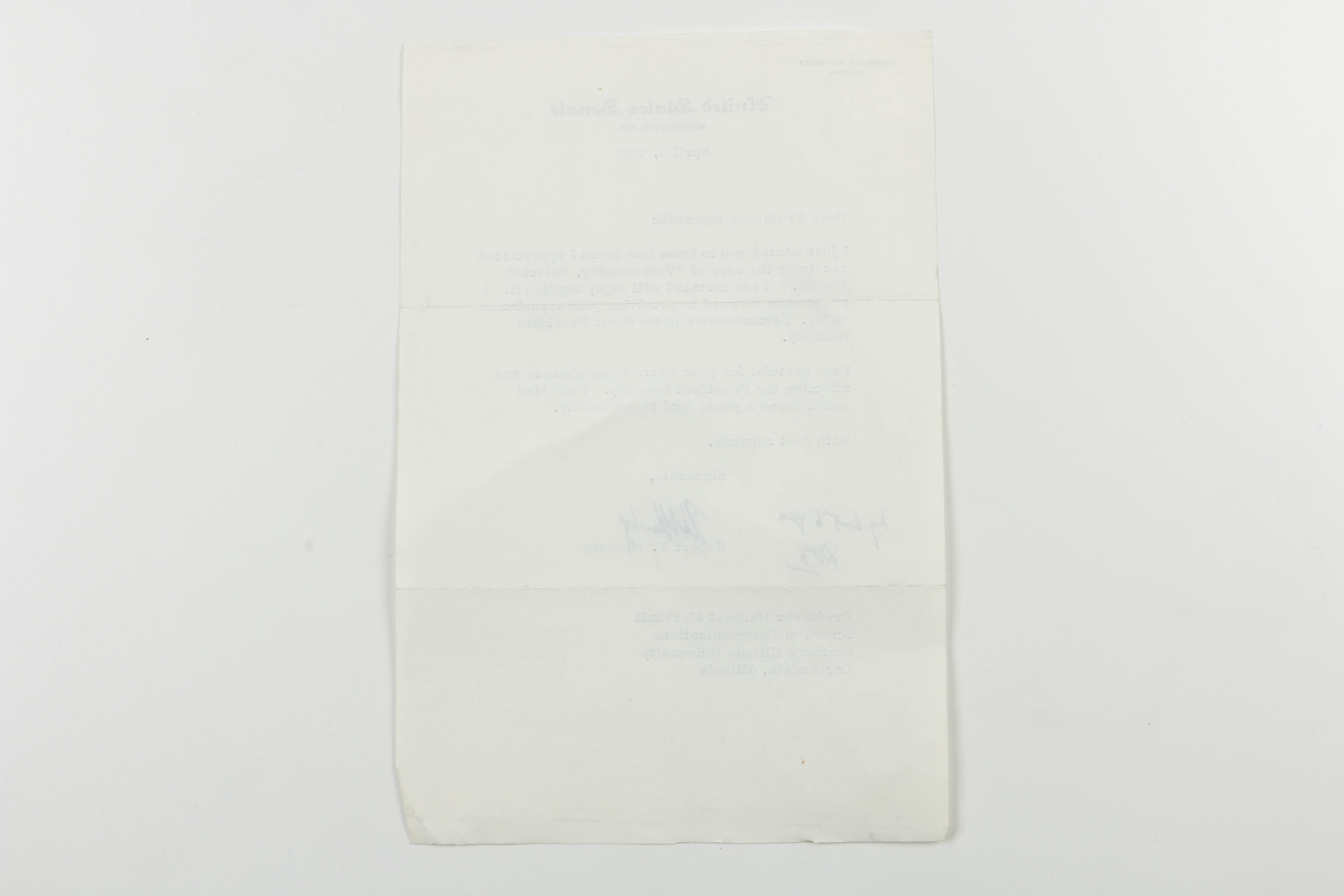 Letter from Robert Kennedy April 3, 1967 to Herbert Marshall