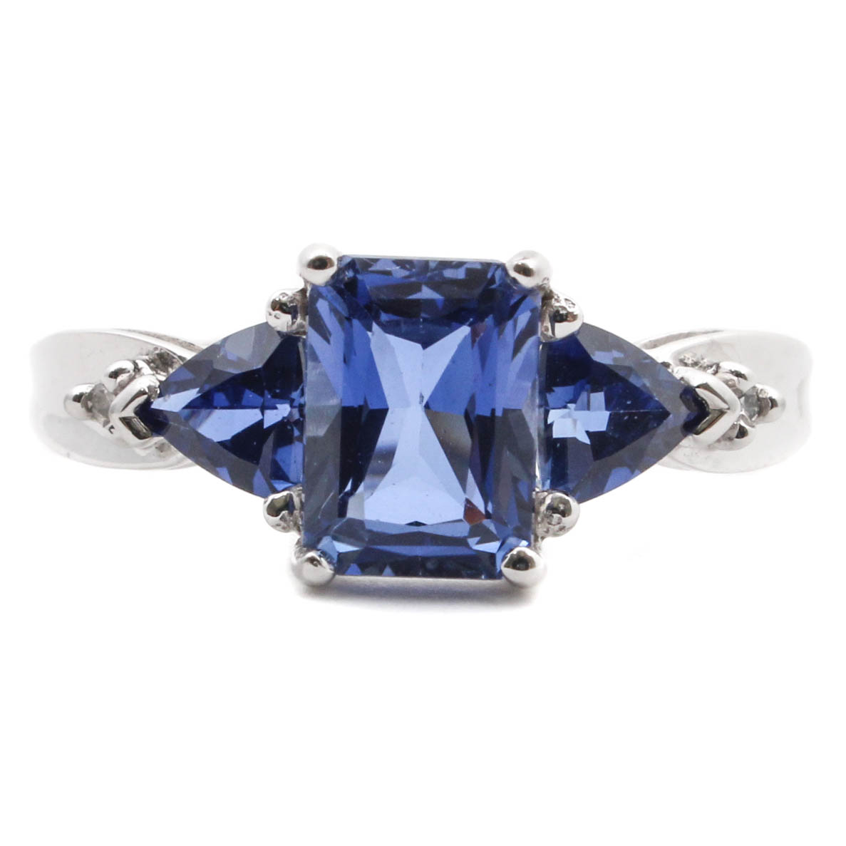 10K White Gold Synthetic Sapphire and Diamond Ring