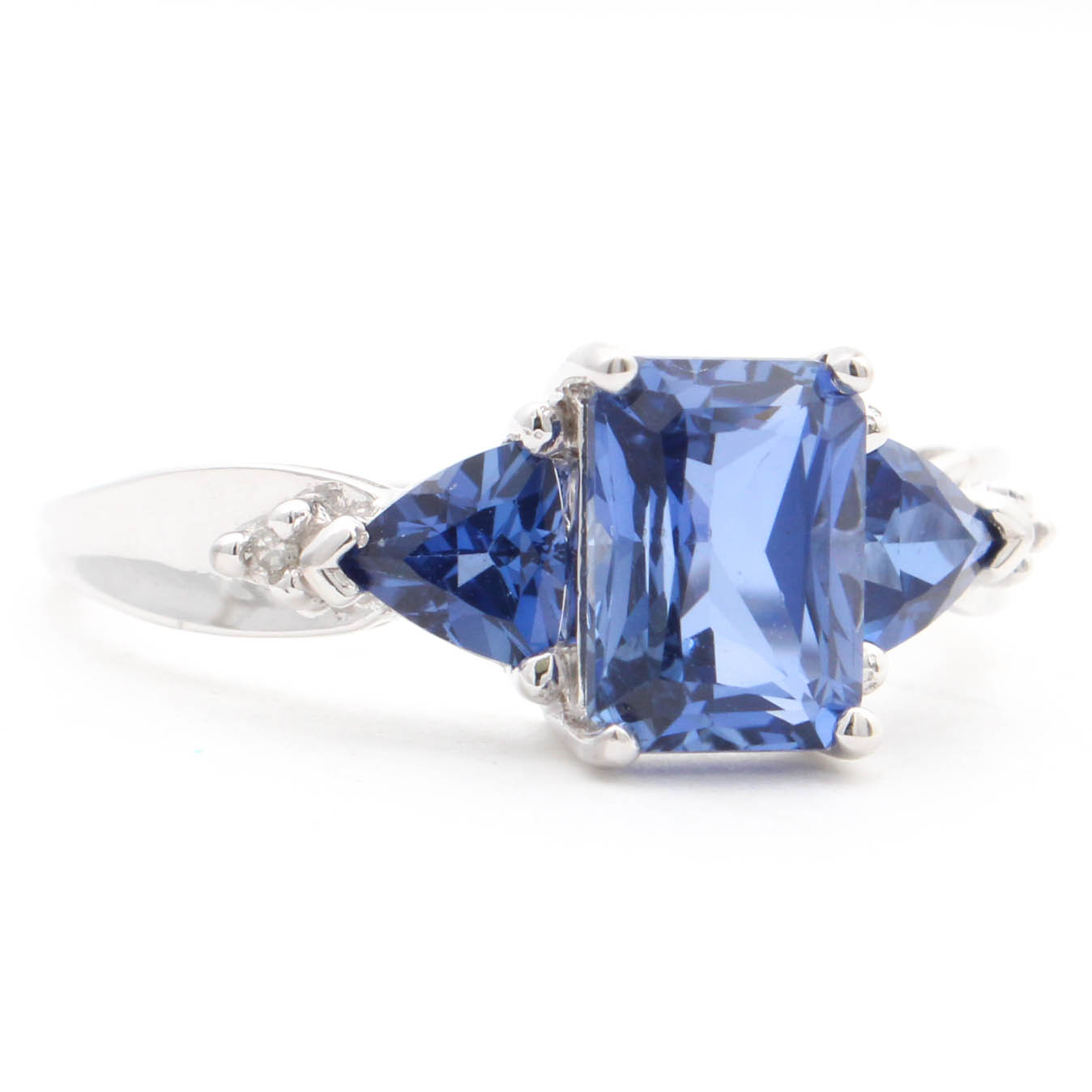 10K White Gold Synthetic Sapphire and Diamond Ring