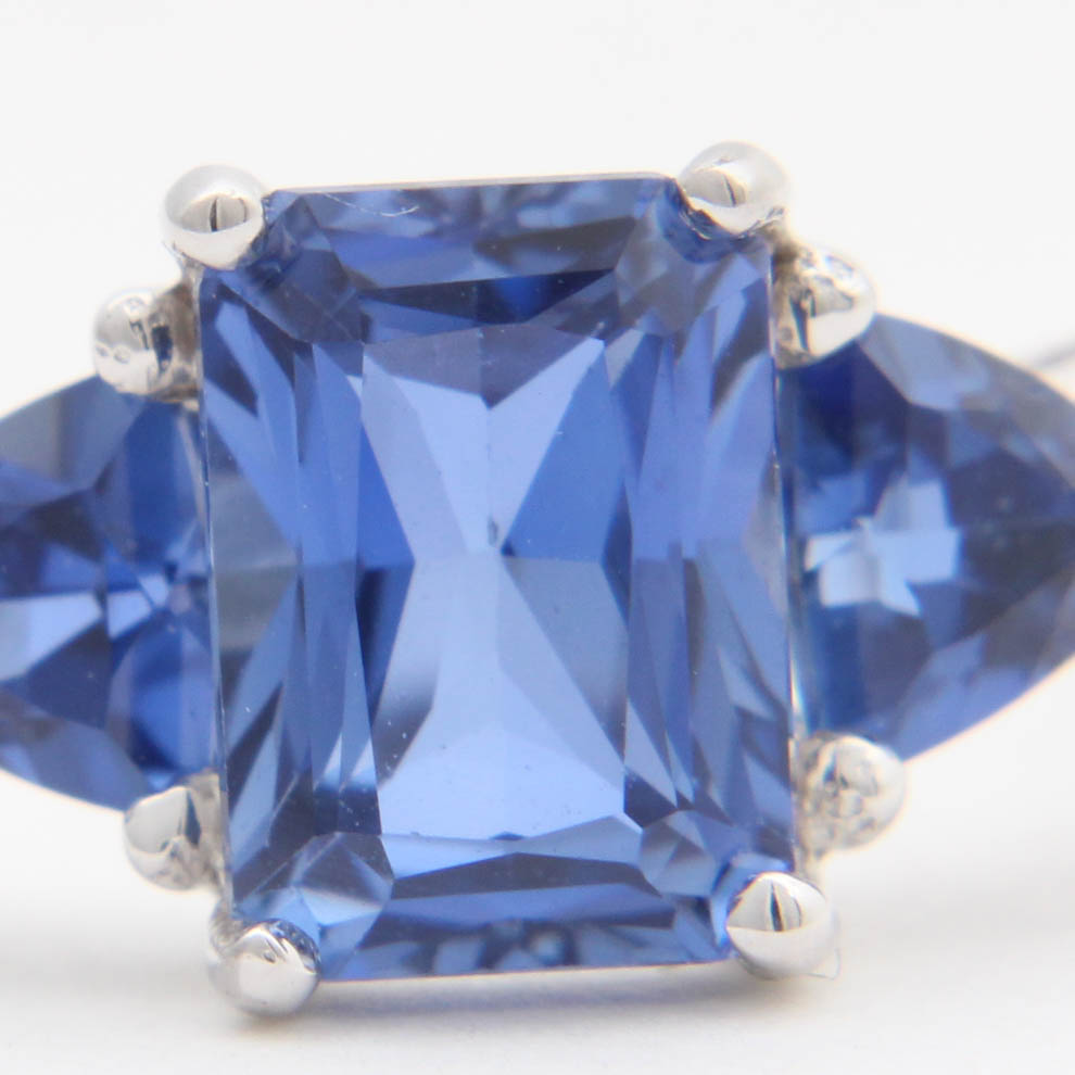 10K White Gold Synthetic Sapphire and Diamond Ring