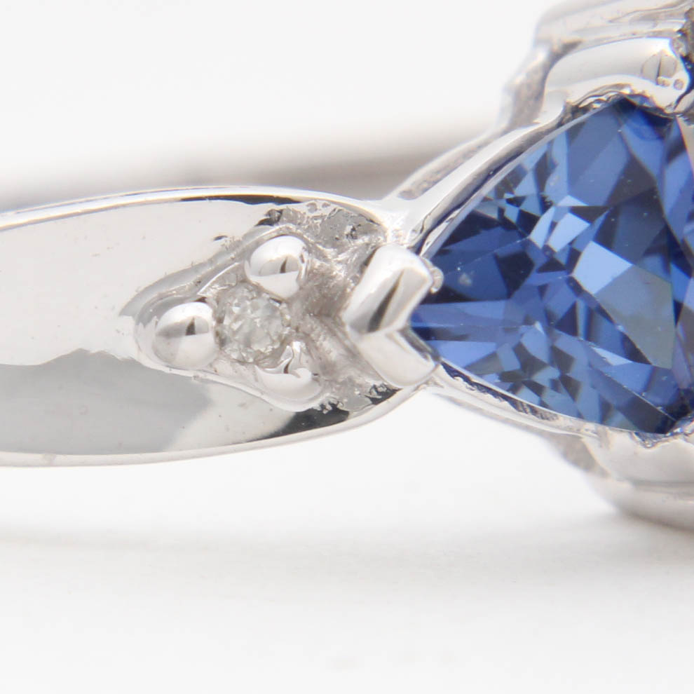 10K White Gold Synthetic Sapphire and Diamond Ring