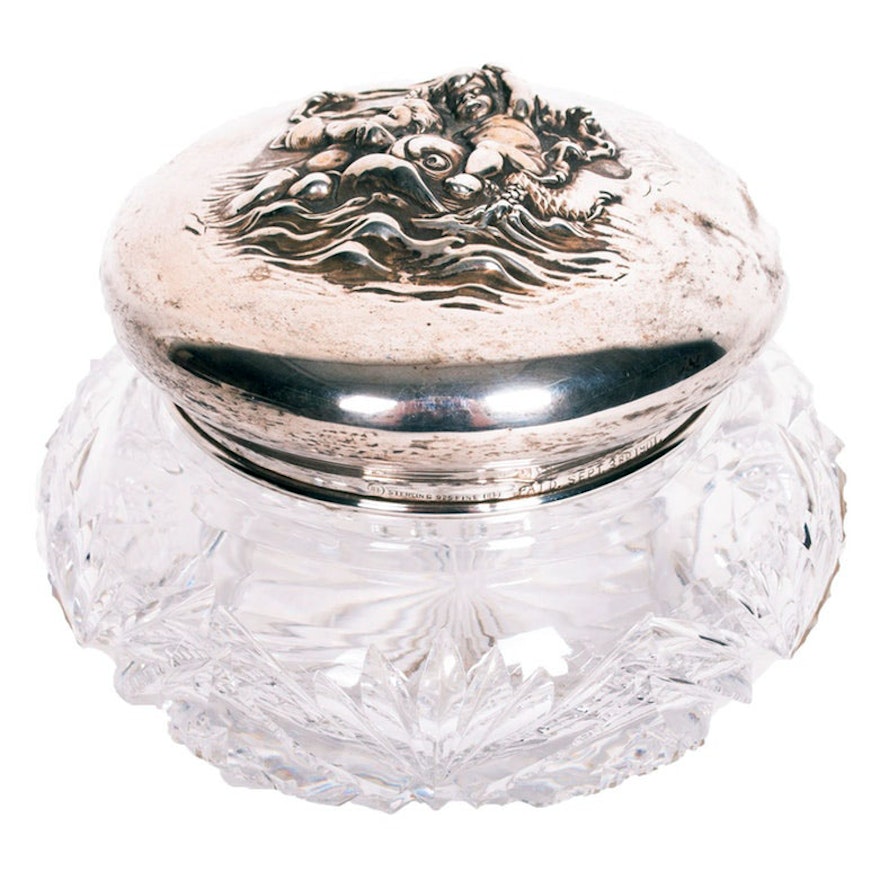 Unger Brothers Sterling Silver and Crystal Powder Jar