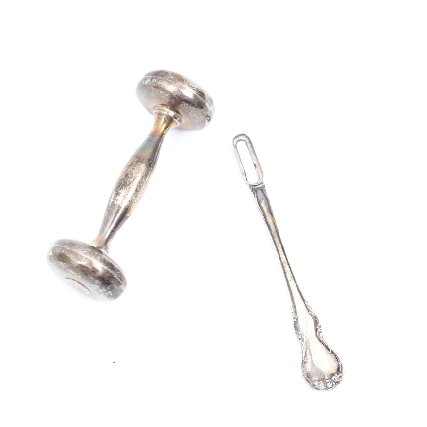 Towle Sterling Silver Rattle and a "French Provincial" Baby Toothbrush