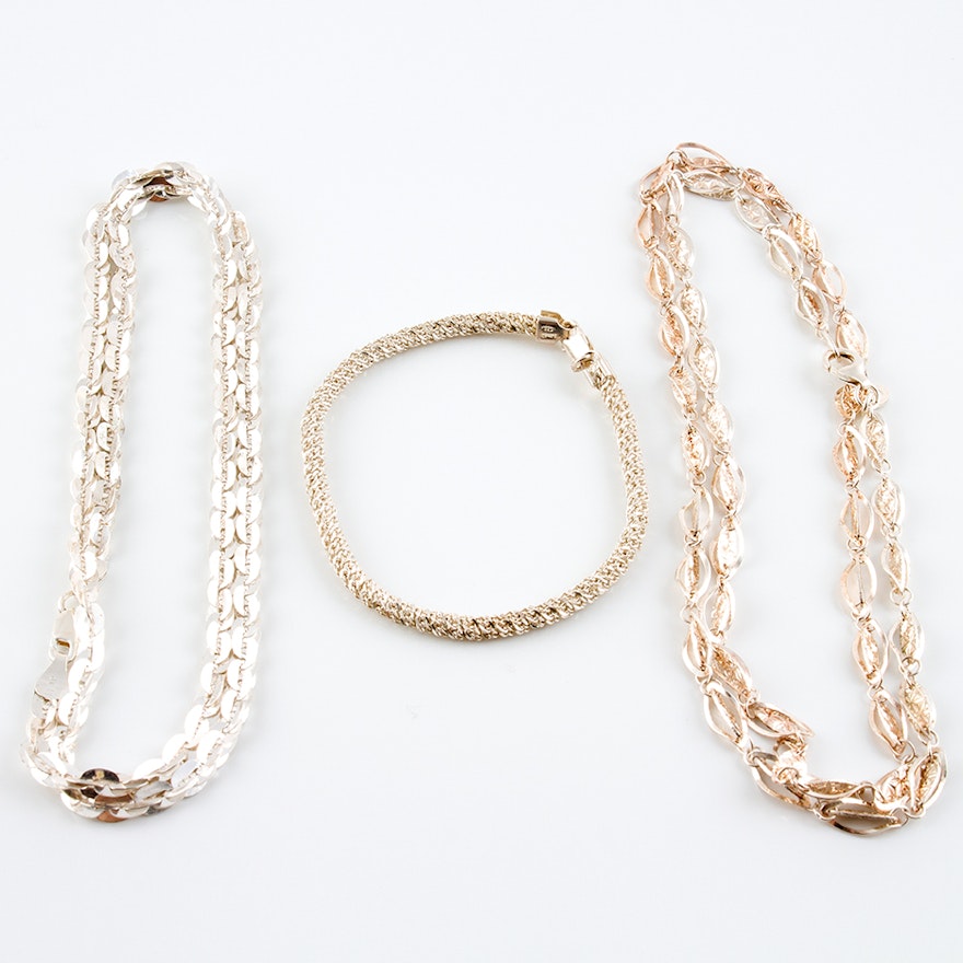 Sterling Silver Chain Necklaces and Rope Bracelet