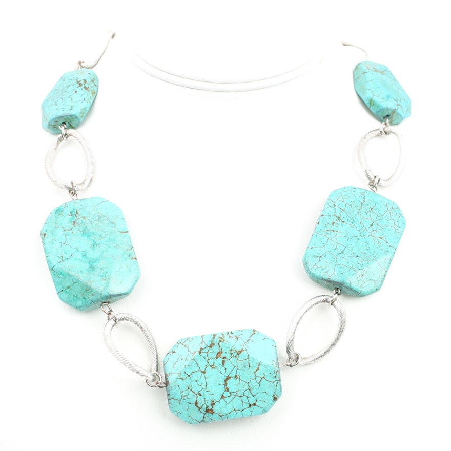 Plated Silver Synthetic Turquoise Necklace