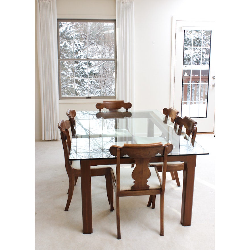 Custom Glass Topped Dining Table With Chairs