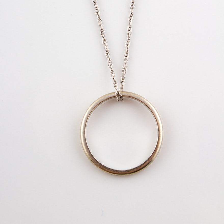 14K White Gold Band and Chain Necklace