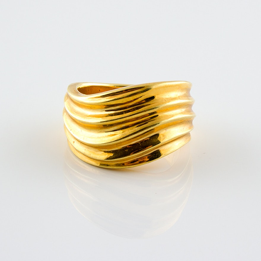 18K Yellow Gold Ring with Curved Bands