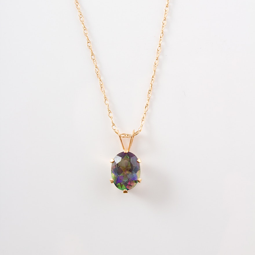 14K Yellow Gold and "Mystic" Topaz Pendant Necklace