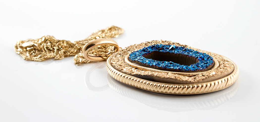 14K Yellow Gold Milor Necklace with Coated Druzy Pendant