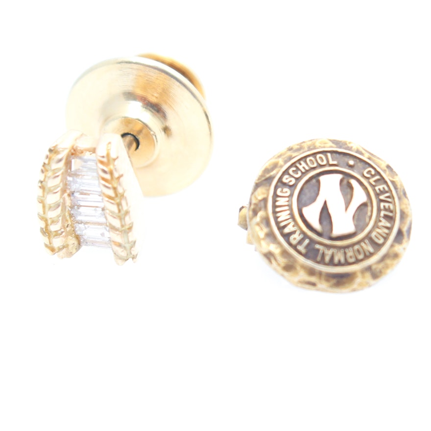 14K Yellow Gold and Diamond Pin With 10K Yellow Gold Pin