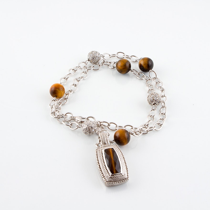 Judith Ripka Sterling Silver Necklace with Tiger's Eye Pendant