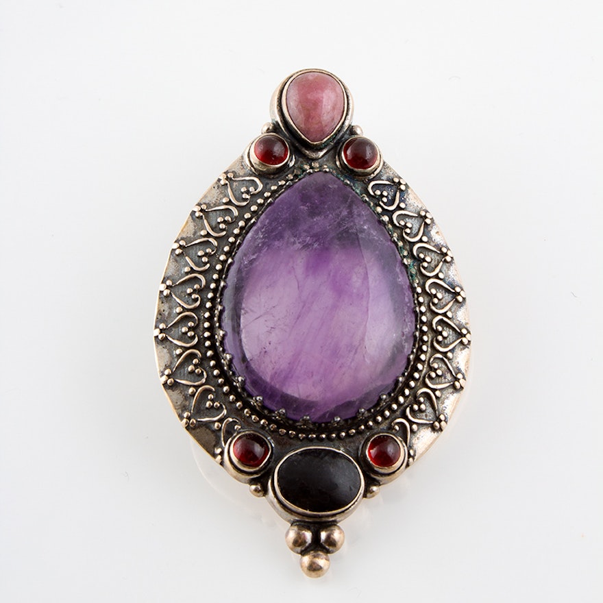 Carolyn Pollack for Relios Sterling Pendant with Amethyst, Rhodonite and Garnet