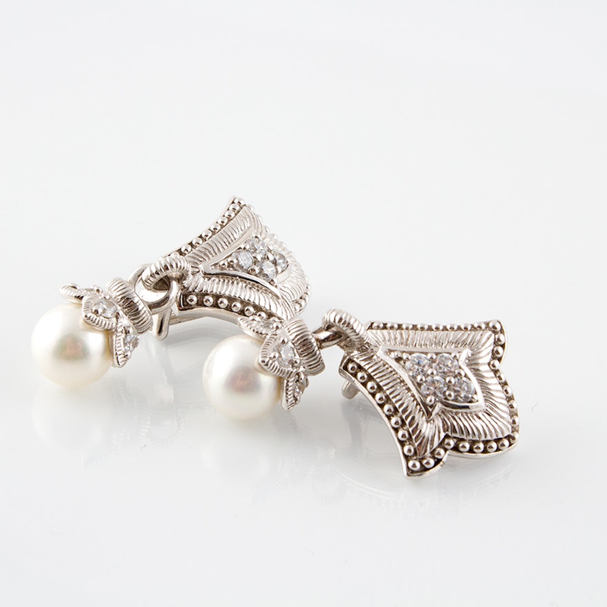 Judith Ripka Sterling Silver Victorian Style Clip Earrings