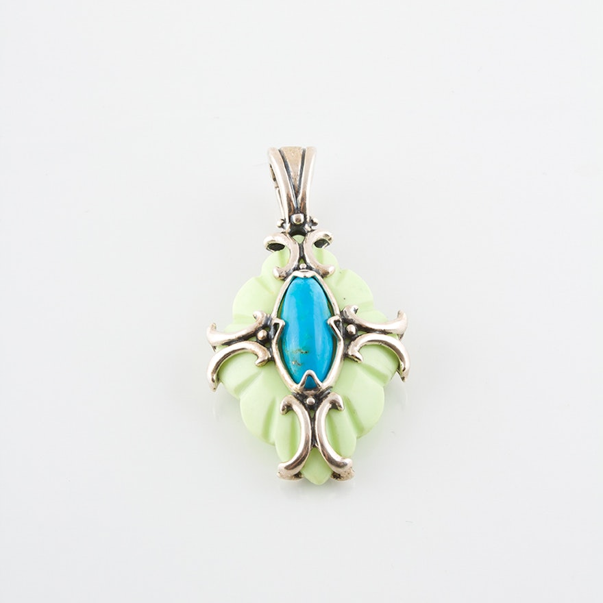 Carolyn Pollack for Relios Sterling Silver Turquoise and Magnesite Pendant